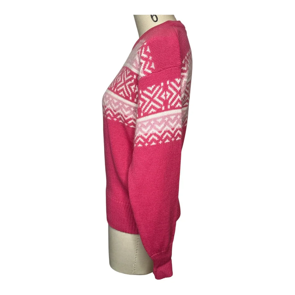 Ossi Skiwear Pink Fair Isle Wool Blend Sweater Size S